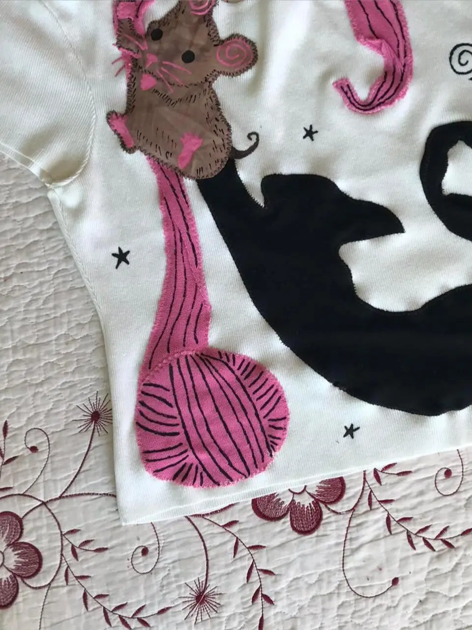American Retro Vintage Used White Short Sleeve Cute Obsessed Mouse Neck-Hanging Printed T-Shirt Summer Women's Top