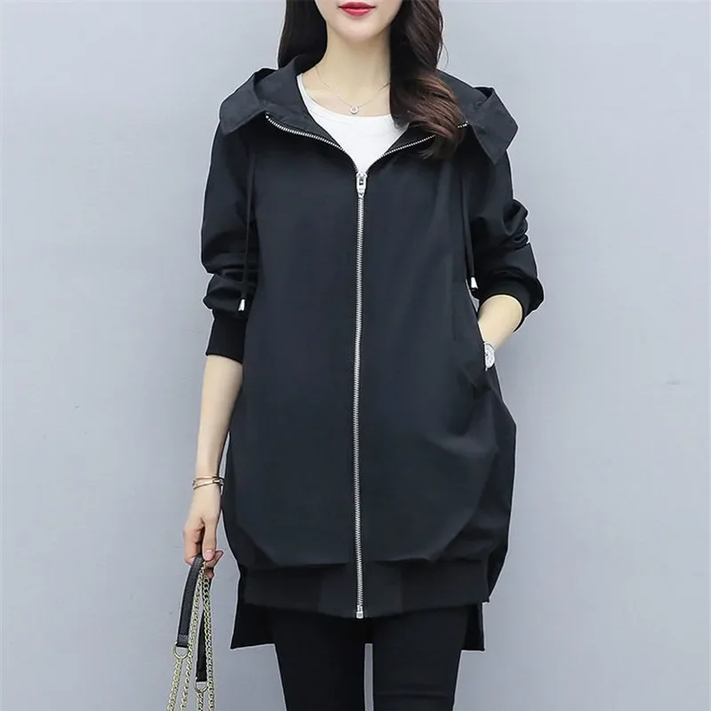 

Plus Size M-5XL Outerwear Winter Women's Jacket Hooded Long Sleeve Casual Windbreaker Oversize Female Loose Jackets Solid Ladies