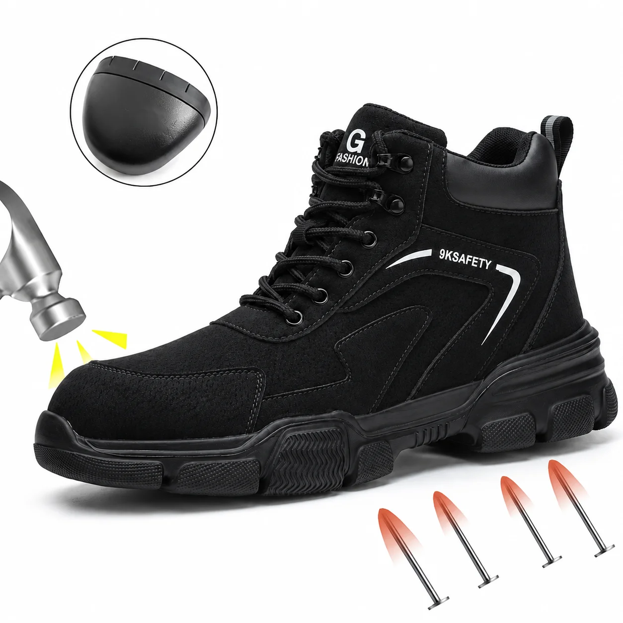 Fashion Men Boots Safety Shoes Men Work Shoes High Top Protective Safety Boots Man Anti Smash Anti-Stab Safety Work Shoes Men