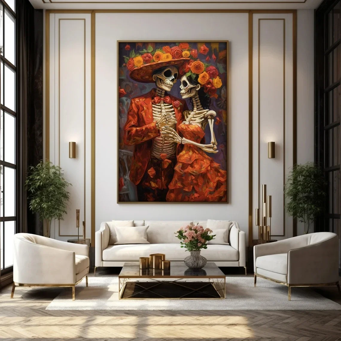 

Modern Mexico Day of the Dead Skeleton Couple Gift Wall Art Prints Canvas Painting Poster Pictures For Living Room Home Decor