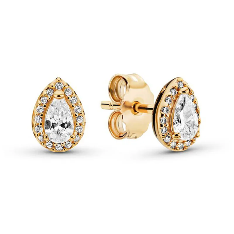 925 Sterling Silver Sparkling Rose Gold Round Square Sparkle Circle Heart Halo Fashion Stud Earrings For Women Gift DIY Jewelry