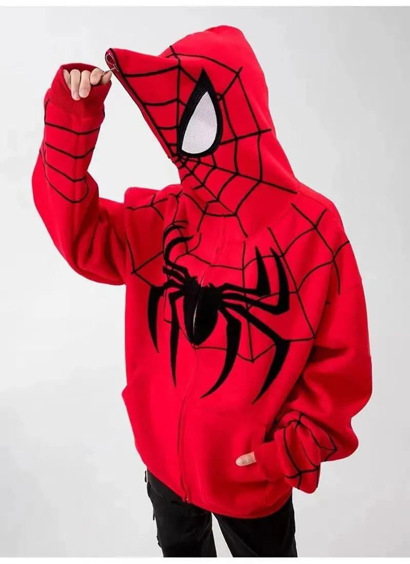 Homens e Mulheres Anime Bordado Zipper Spider Hoodies, Moletom Hip Hop Oversized, Hoodie de Manga Longa, Roupas Harajuku, Gótico Y2k, Homens