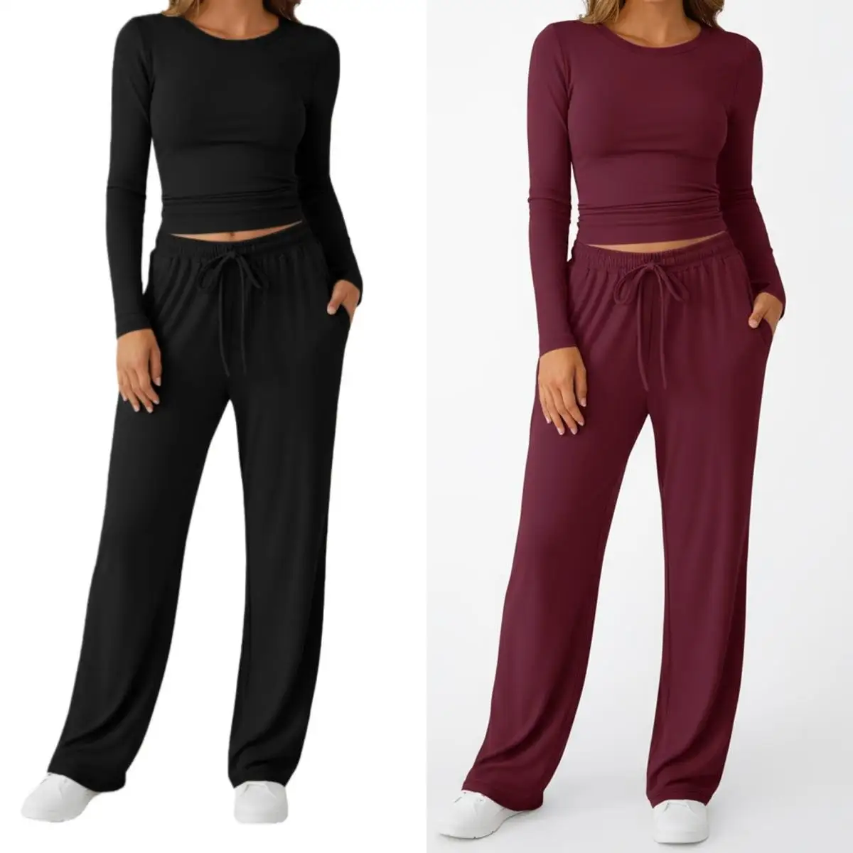 

2026 New Fashion Casual Sport Yoga Set Long Sleeve round Neck Pure Color Women's Three-Piece Suit Autumn Winter Leisure Wear