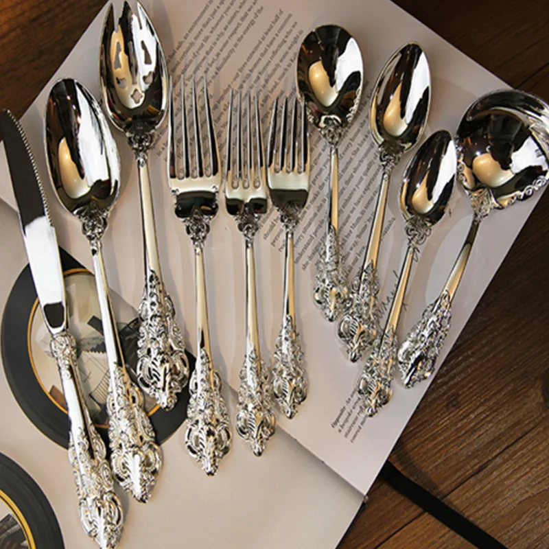 

Home Western Food Main Knife, Fork and Spoon Three-piece Set 304 Stainless Steel Restaurant Steak Knife Coffee Tea Spoon