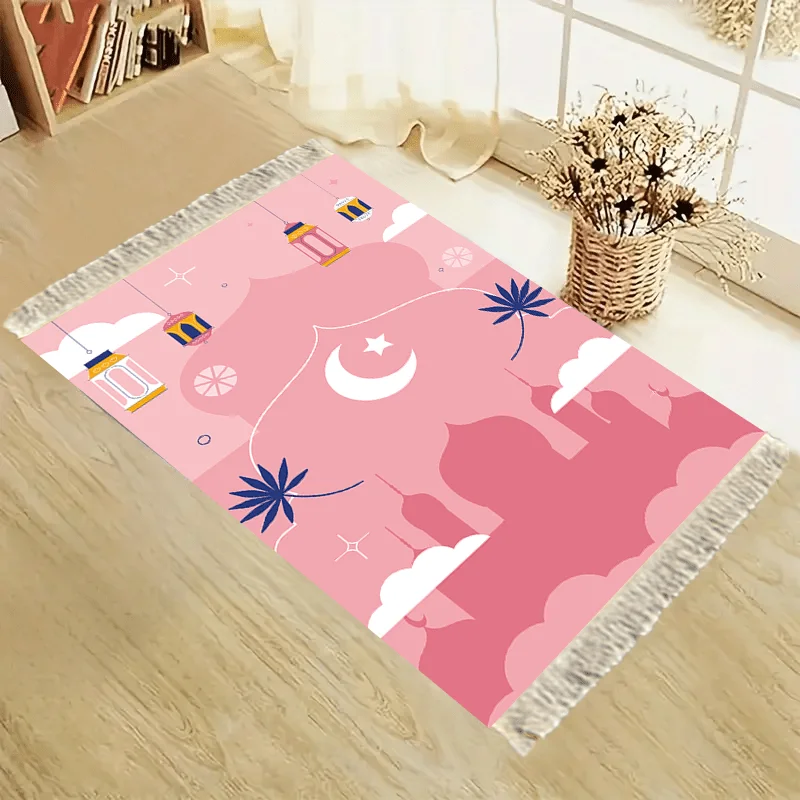 VIKAMA Playful Pink Design Prayer Rug Non-slip Tassel Carpet Perfect For Home Kids Worship And Interior Styling Home Decor