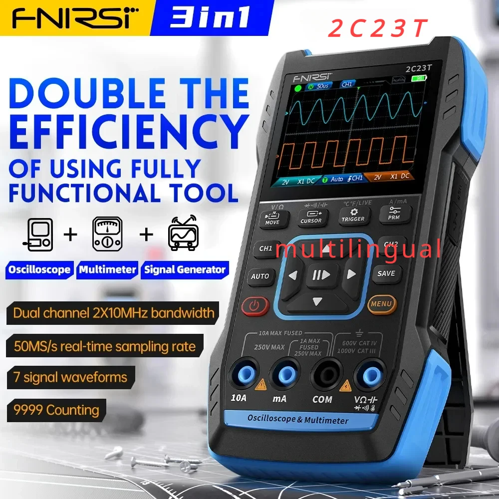 Digital Oscilloscope  Multimeter Three-in-One Dual-Channel Oscillograph Signal Generator Auto Repair TOOLS FNIRSI-2C23T