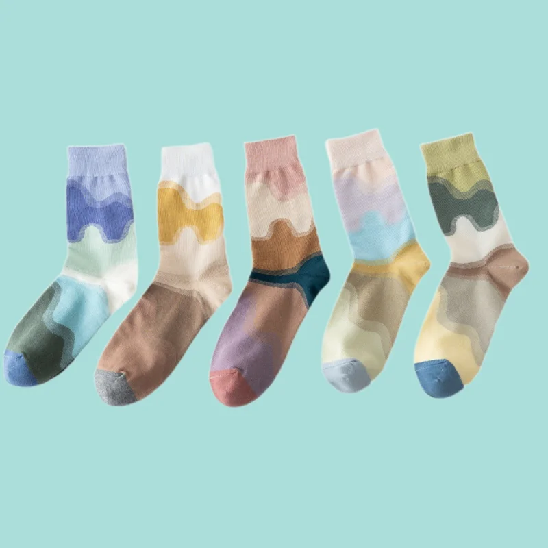 2/4 Pairs 2024 New Fashion Middle Tube Socks Autumn And Winter New Pure Cotton Personality Abstract Couple Combed Cotton Socks