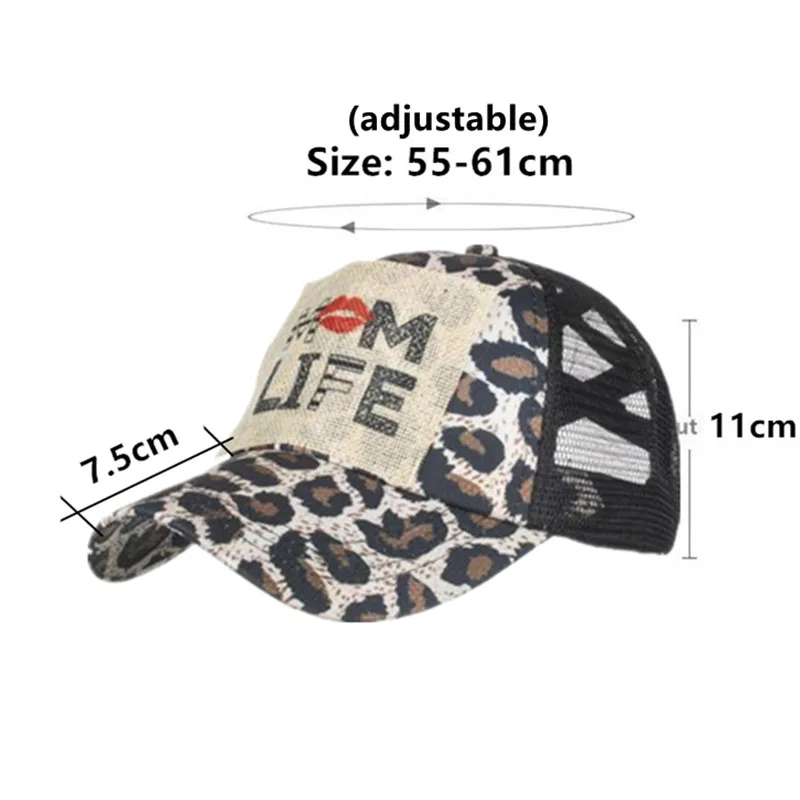 Summer Women\'s Hats Ponytail Baseball Caps Personality Leopard Print Breathable Mesh Cap Golf Cap Camping Party Hat Snapback Cap