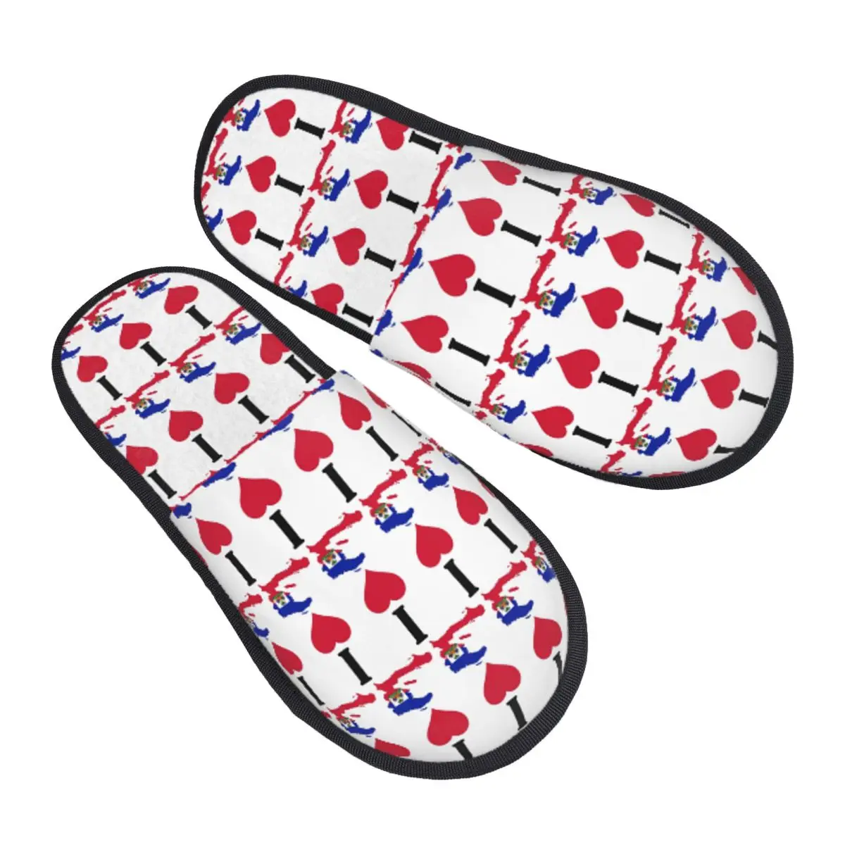 I Love Haiti Vertical I Heart Haitian National Flag Map Slippers Memory Foam Warm Soft Women House Slipper Bedroom Cozy Shoes