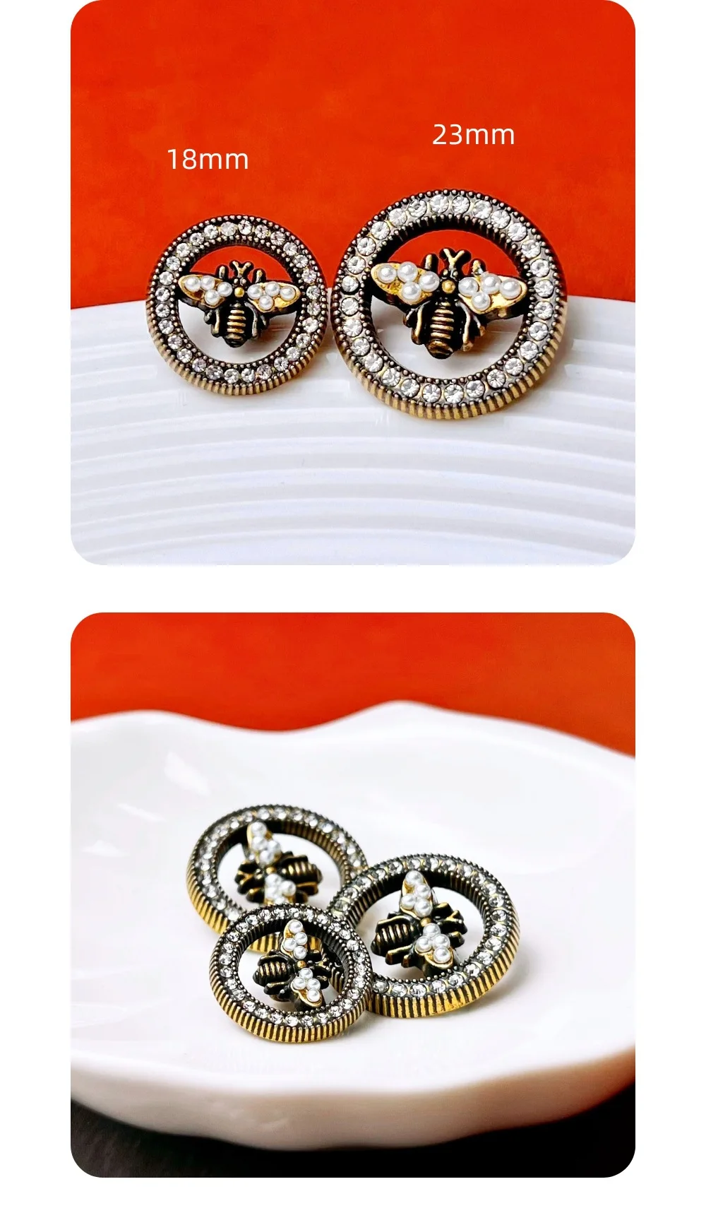 10 Stück Metallknöpfe zum Nähen, Kleidung, eingelegte Perlen, Strass, dekorative silberne Knöpfe, DIY-Bastelzubehör, hohle Knöpfe, 18/23 mm – Detail 4