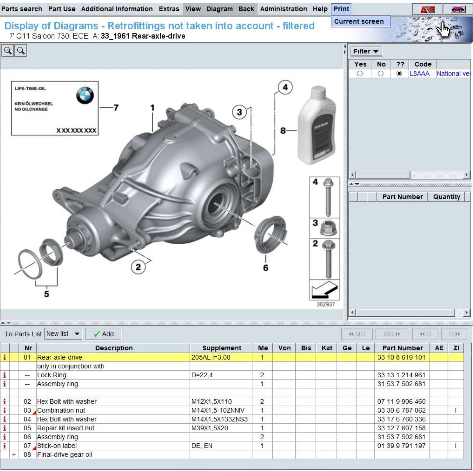 BMW G32 GT G11 G12 LCI 730i 630 740Li 2018-2023 리어 액슬 드라이브 33108619101 33108619102에 적합