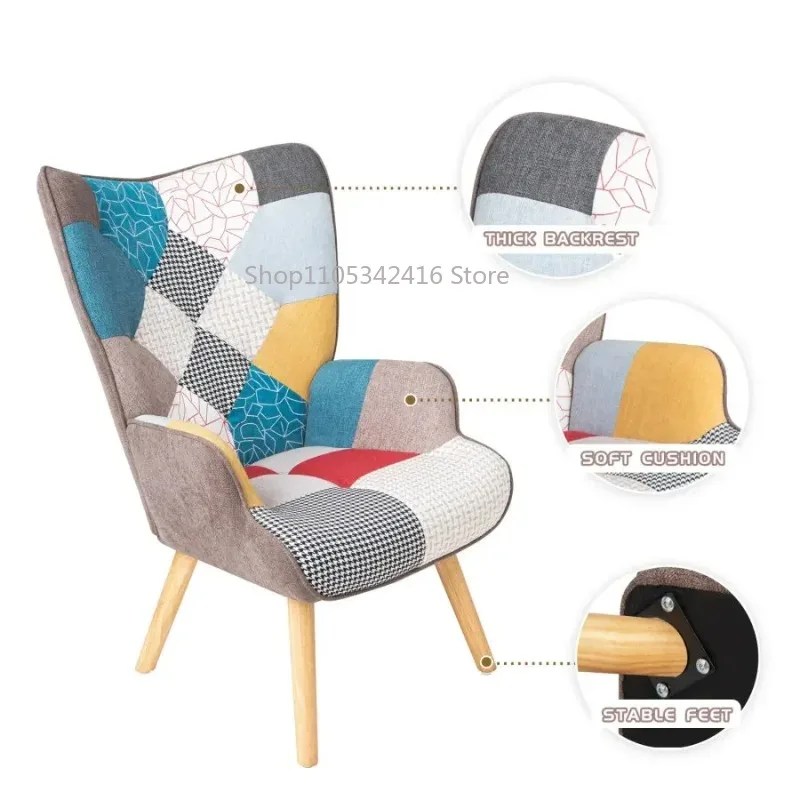 Men-Style Accent Chair Set of 2, Creative Splicing Cloth Side Armchair - Comfy Living Room Bedroom Furniture