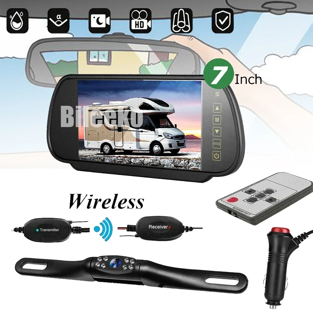 

Беспроводная автомобильная камера заднего вида 12 В с зеркальным монитором для парковочной зеркальной камеры Hd камера заднего вида с 7-дюймовым экраном