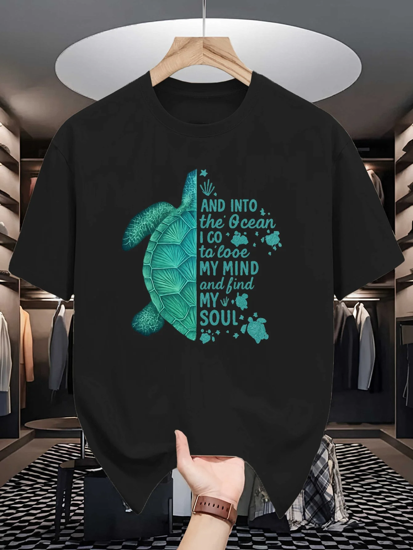 Ocean Sea Turtle Graphic Mens Crew Neck T Shirt Inspirational Marine Slogan Print Short Sleeve Casual Cotton Daily Summer Tops