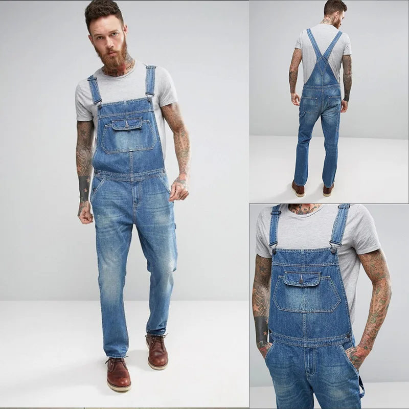 

2025 Men's New Denim Suspender Pants Youth Slim Fit Slimming Suspenders