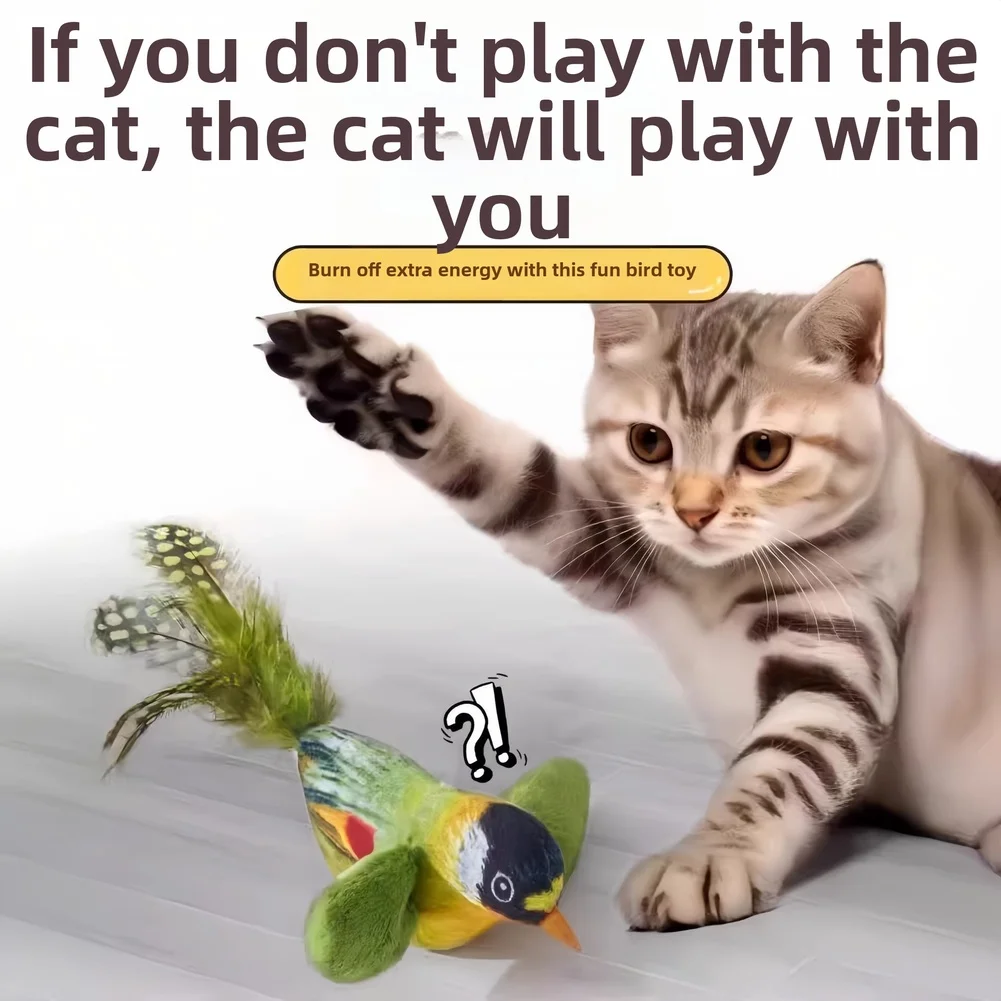 Jouet interactif pour chat, conception d'oiseau réaliste avec herbe-aux-chats et son de rincement pour jeu actif pour plumes en fibres de Polyester