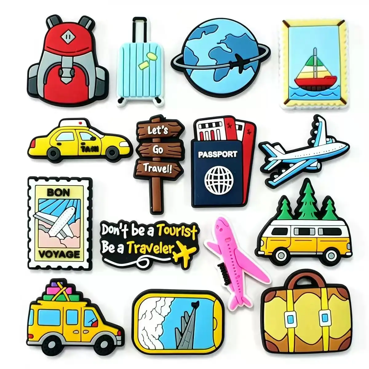 15-60pcs Round-The-World Flight Trip Shoe Charms For Sandals,Shoe Decoration Accessories Shoe Pins Great Gift For Men Women