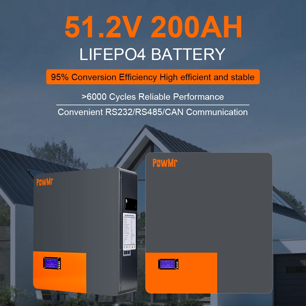 

PowMr 48V 100AH & 48V 200AH LiFePo4 Battery 5Kwh/10Kwh BMS 6000 Cycles Energy Wall-Mounted Storage Battery Up to 16 Units in Parallel Support CAN RS485 for Solar Home Power USA Store