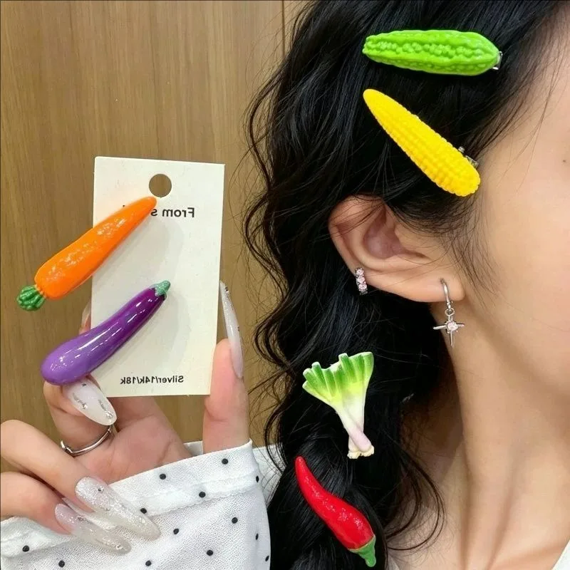 1/24pcs Resin Metal Hairpins Creative Corn Hairpin Side Bb Hairpin Resin Vegetable Hair Clip for Women Kids Dating