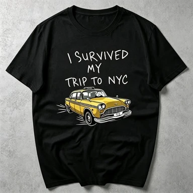 2026 American Retro Unisex Cotton Tee Funny Classic Yellow Cab Cartoon And Quote Print Short Sleeve Crew Neck Loose Casual T