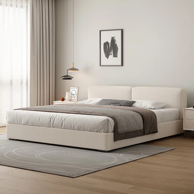 

French cream wind cotton and linen fabric bed, modern simple wabi sabi master bedroom bed