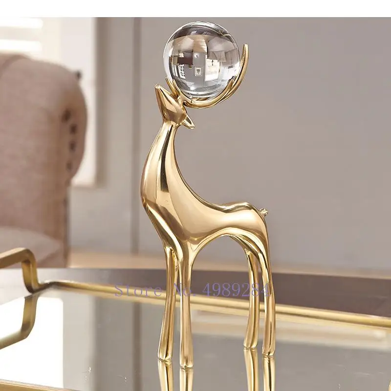 Imagem -03 - Pure Copper Gold Deer Ornaments Grupo Bola de Cristal Animal Estátua Escultura Acessórios para Casa Decoração Figurinhas Artesanato Presente