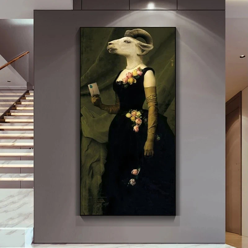 Vintage Style Countess of Goats Posters Prints Animals In A Suit Canvas Paintings Wall Nordic Art Interior Picture Home Decor