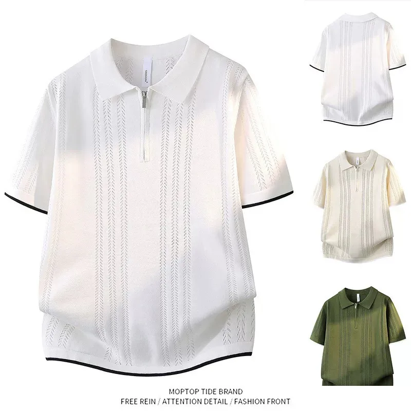 

Men's Shirt Summer New Style East Gate Knitted Short Sleeve Turn-down Collar Lightweight Fashionable Top Polyester Fiber