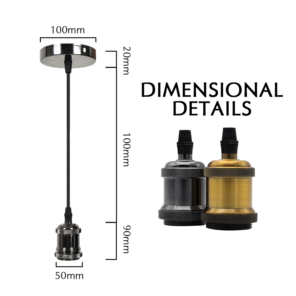 Vintage E27 Socket 1m Wire Screw Base Aluminum Industrial Retro Lamp Holder For Indoor Lighting Bar Home Decoration