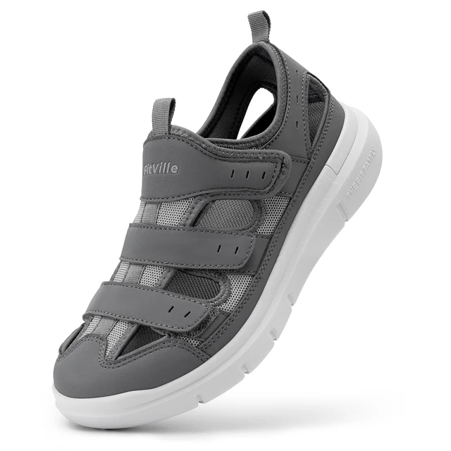 FitVille Summer Men's Wide Width Casual Diabetic Sandals, Lightweight Open Toe Sandals Built-in Arch Support, Effective Foot Pain Relief for Plantar Fasciitis, for Wide & Swollen Feet 2 FitVille Summer Men's Wide Width Casual Diabetic Sandals, Lightweight Open Toe Sandals Built-in Arch Support, Effective Foot Pain Relief for Plantar Fasciitis, for Wide & Swollen Feet 2