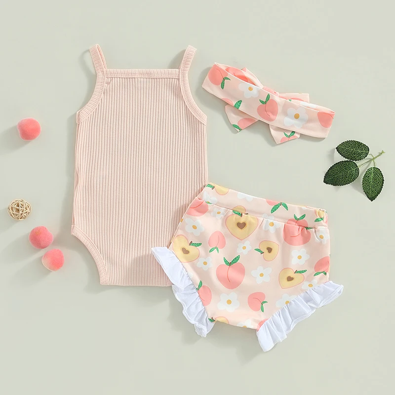 Newborn Baby Girl Clothes Daddys Girls Summer Outfit Sleeveless Knit Romper Floral Bloomer Shorts Set