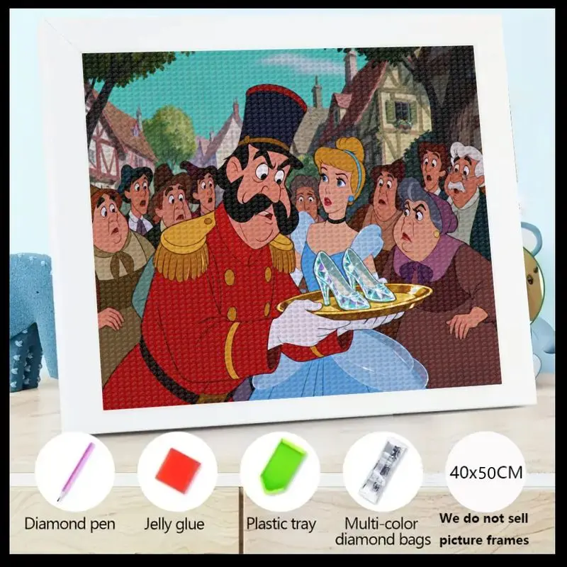 

1 шт., набор для алмазной живописи 5D с полной дрелью, сказочная сцена принцессы Золушки с графическими стеклянными тапочками, классические