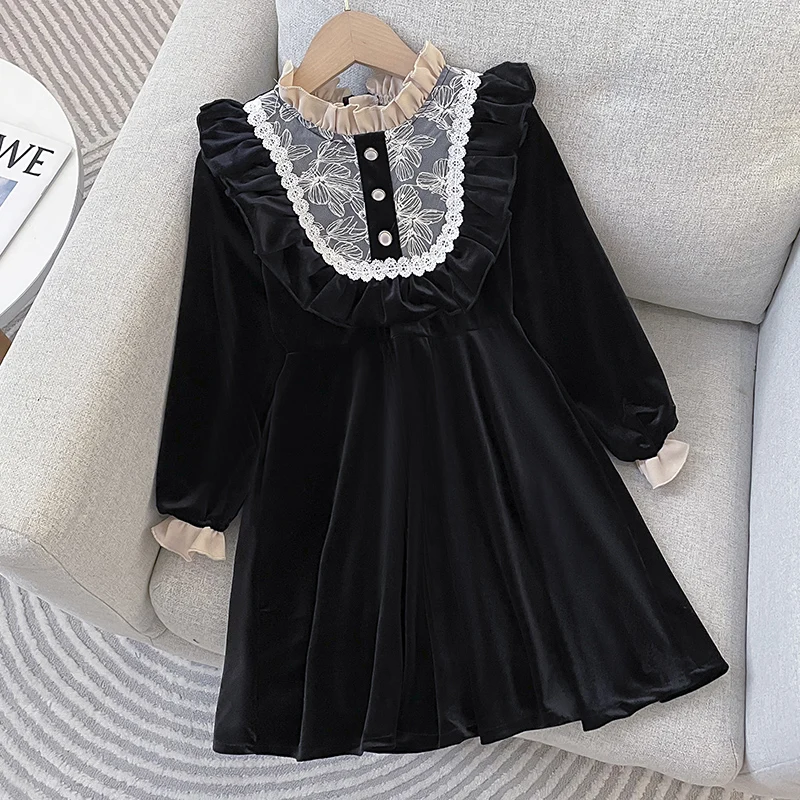 

Autumn Spring Kids Velet Dresses For Girls Clothes Teenagers Children School Preppy Costumes Baby Cotton Vestidos 4 6 8 10 Years