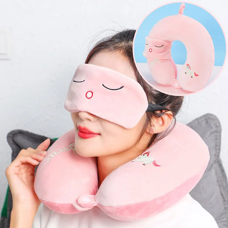 Car Neck Pillow with Sleep Eye Mask Travel U-shaped Pillow Airplane Flight Children/Adults Pillows for Cervical Healthcare