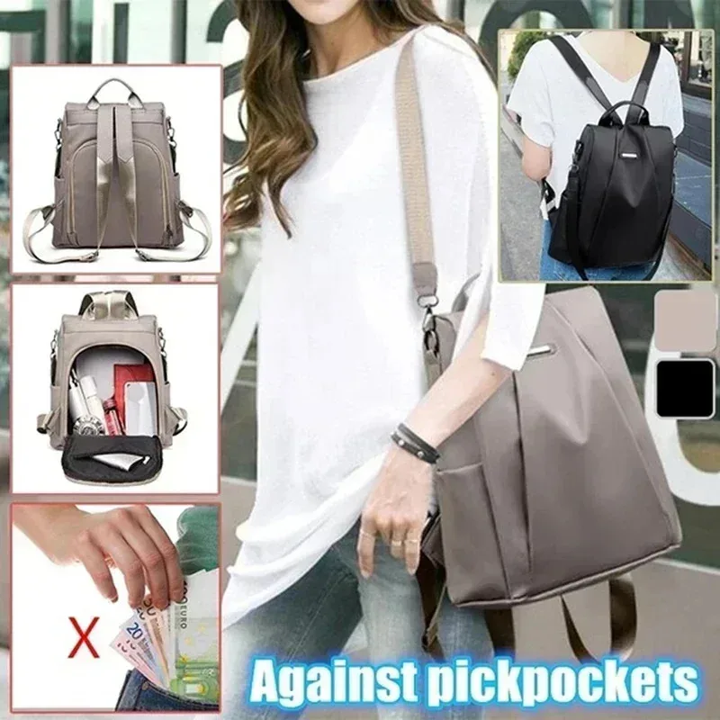 New Fashionable Women's Nylon Backpack Large Capacity Waterproof With Detachable Strap