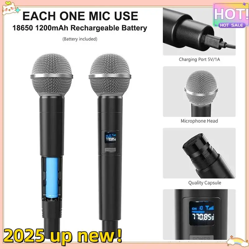 

Стильный новый беспроводной двойной ручной VHF динамический микрофон караоке-микрофон с приемником для свадебной вечеринки, церковного клуба