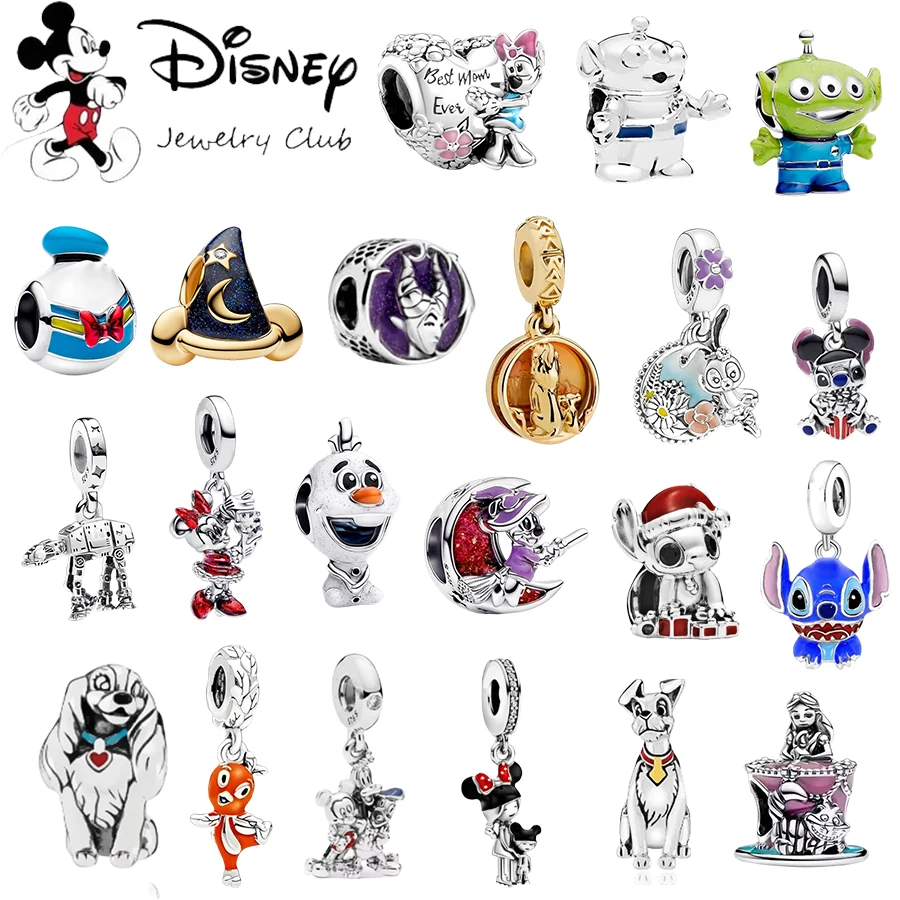 MINISO 2025NEW ديزني لتقوم بها بنفسك صنع أفلام الرسوم المتحركة أنيمي ميكي ماوس ، غرزة استرخى خرزة ساحرة تناسب سوار الفضة الأصلي مجوهرات