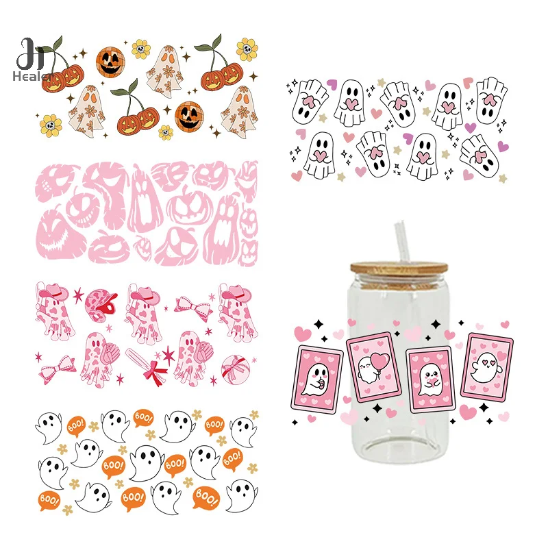 Halloween Design 3D UV DTF Transfers Wrap Waterproof Sticker 16oz Cup Wraps Pumpkin Printed Sticker For DIY Glass Bottles Coffee