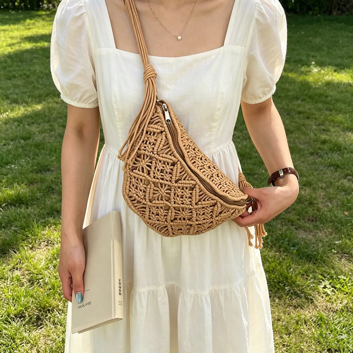 Women's Summer Beach Knitted Bag Bohemia Fanny Pack Fashion Ethnic Style Crochet Waist Bag Shoulder Bag Woven Outdoor Tote 2026