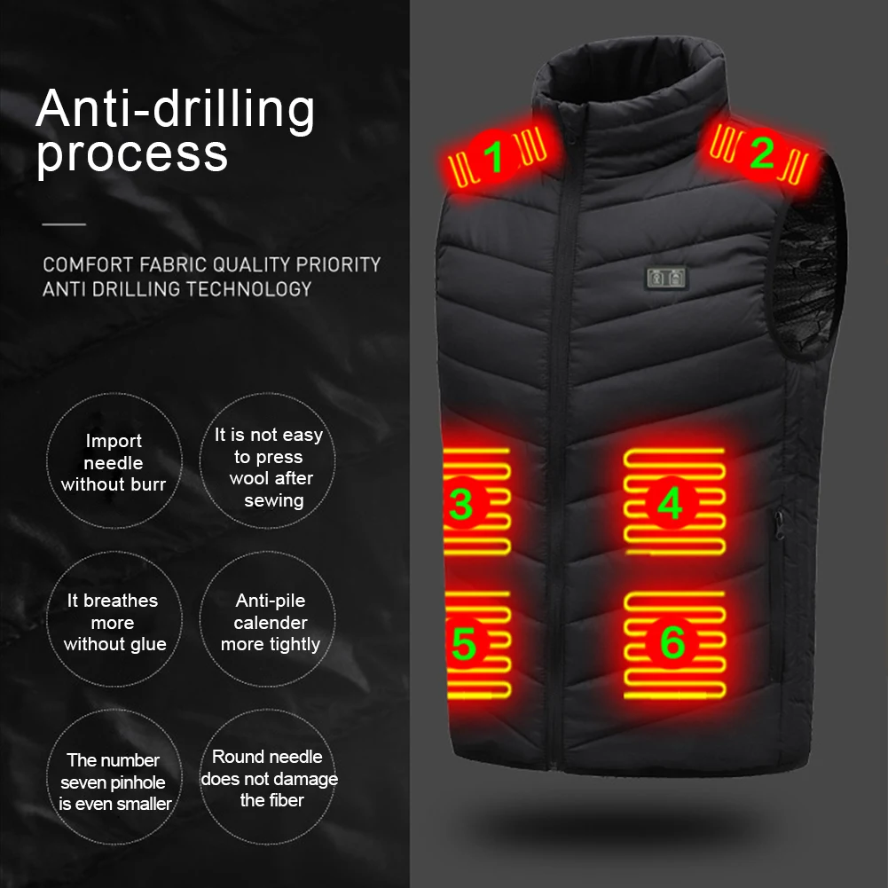 9-27 Areas Heating Vest Men Women Electric Heated Jacket Winter Heated Clothing Thermal Hunting Climbing Vest Camping Waistcoat