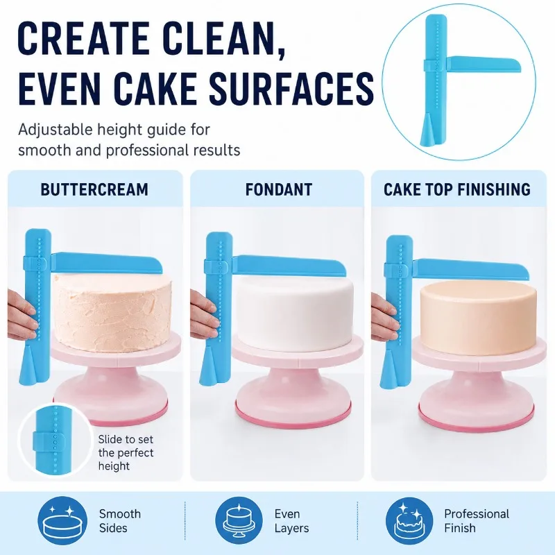 Adjustable Height Cake Smoother Cream Fondant Scraper Right Angle Icing Edge Smoothing Baking DIY Decorating Tool