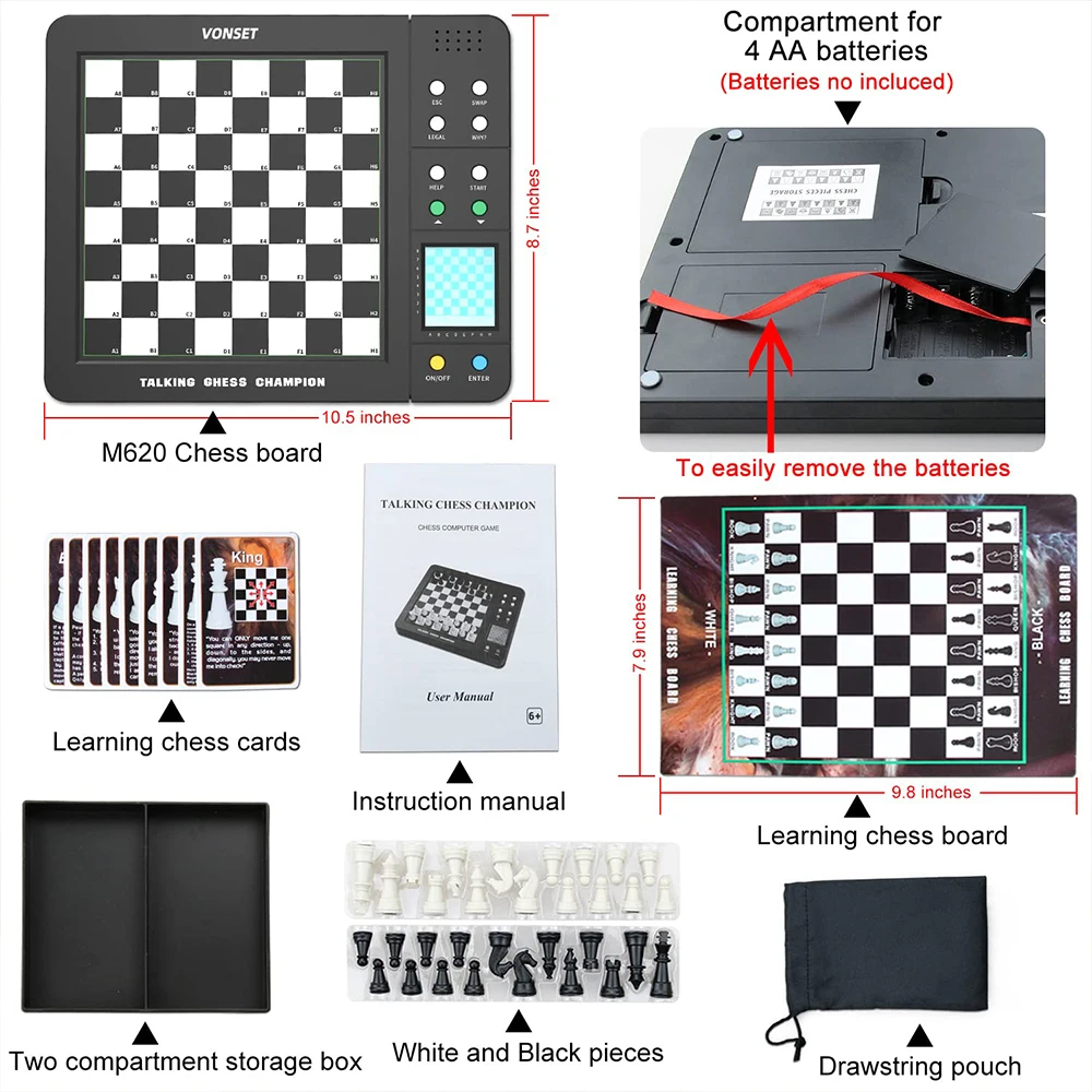 Electronic Chess Game Magnetic Chess Piece Sensory Board LCD Screen Novice Learning Intelligent AI Against Single-player Chess