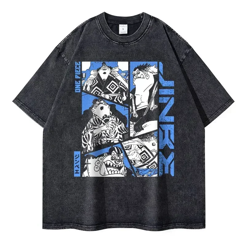 Camisetas de Roronoa Zoro, camiseta Vintage lavada de Anime de una pieza, ropa de calle de gran tamaño L-Luffy, camisetas de Manga 100% de algodón, camisetas de ocio