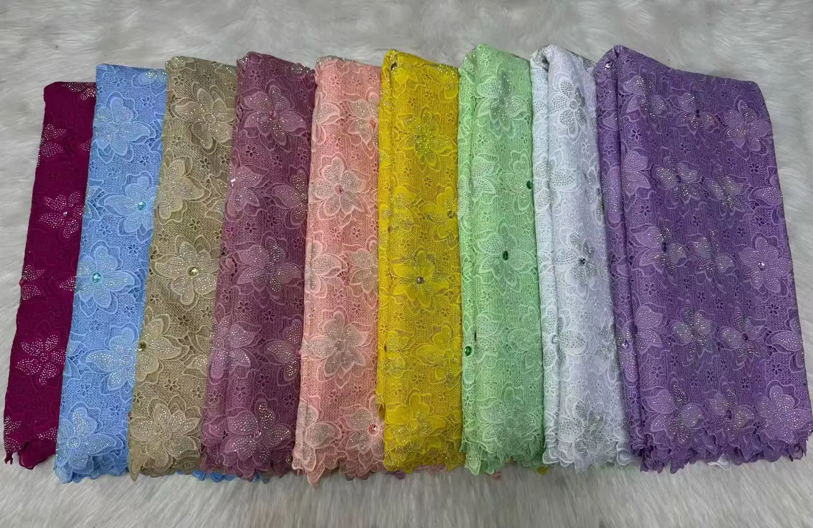 

Bestway Latest African Style Dual-Color French Lace Fabric with Gemstone Design for Fashion And Craftsme Decor Latest Collection