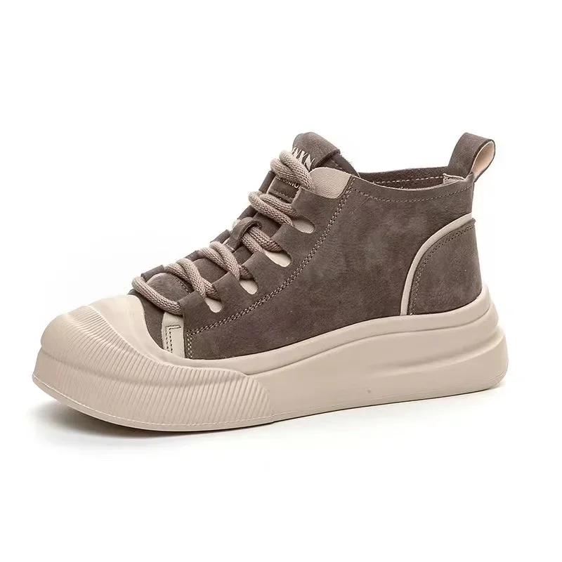 

2024 New Women Casual Sneakers Quality Genuine Leather Mixed Colors Flat Platform Lightweight College Style High Top Board Shoes