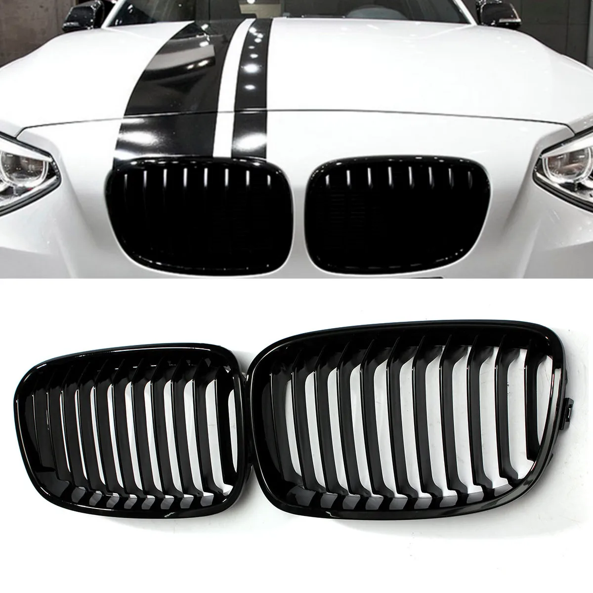 

2PCS Gloss Black Car Front Hood Kidney Bumper Grille Racing Grill For BMW F20 F21 1 Series 2011 2012 2013 2014 Car Styling