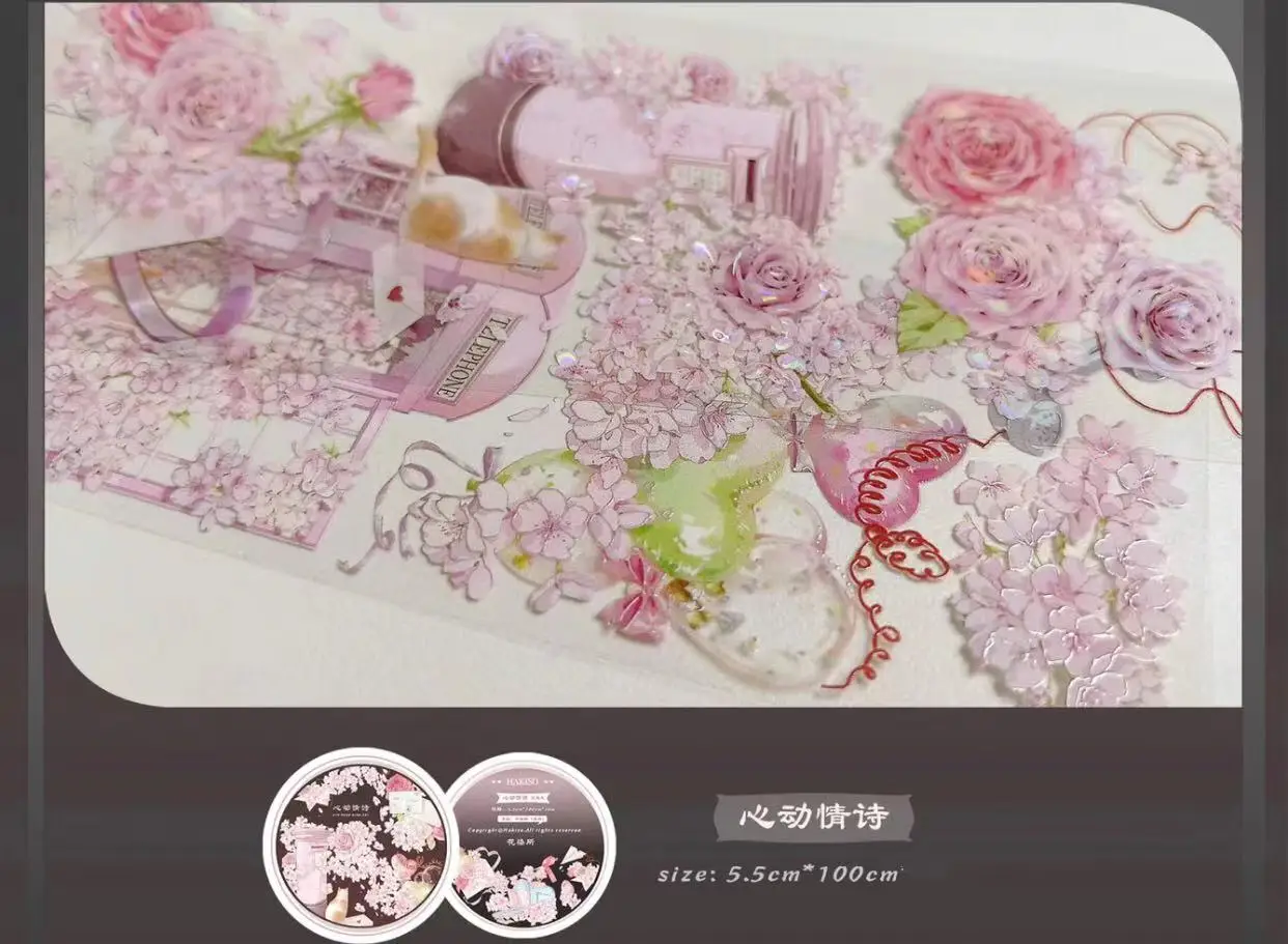 Vintage Love Poems Letter Rose Floral Washi PET Tape for Planner Card Making DIY Scrapbooking Plan Decorative Sticker