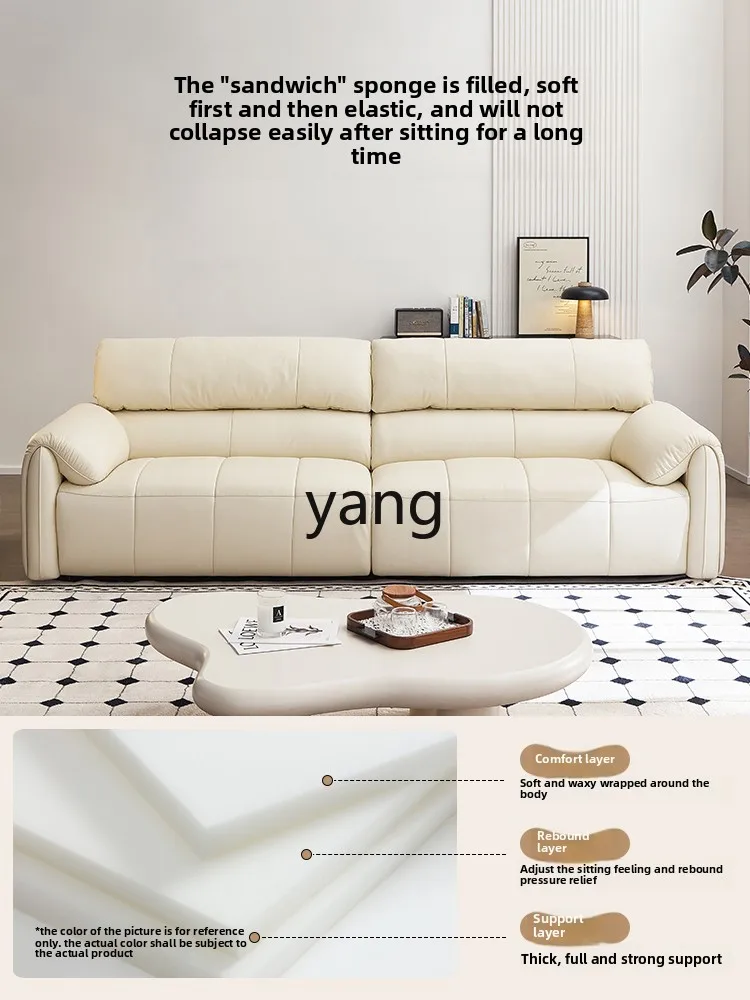 LMM  simple first-layer cowhide sofa living room straight piano keys leather sofa
