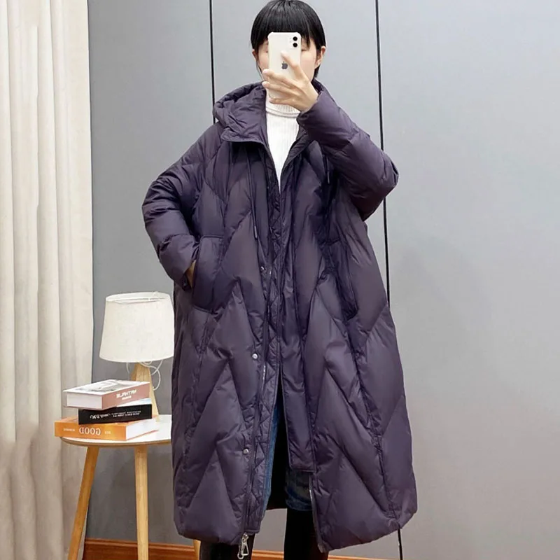 Oversized Women\'s Down Jacket Winter Warm Outerwear Snow White Duck Down Coat Female Casual Hooded Parker Overcoat Khaki 105KG