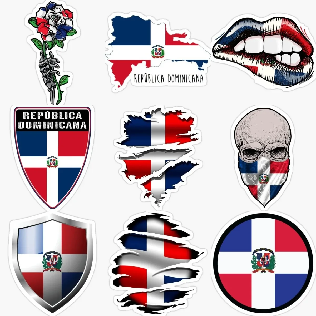 Dominican Flag Map Emblem Skull Stickers Laptop Bicycle Wall Bumper Table Helmet Off-road Decal Assecories